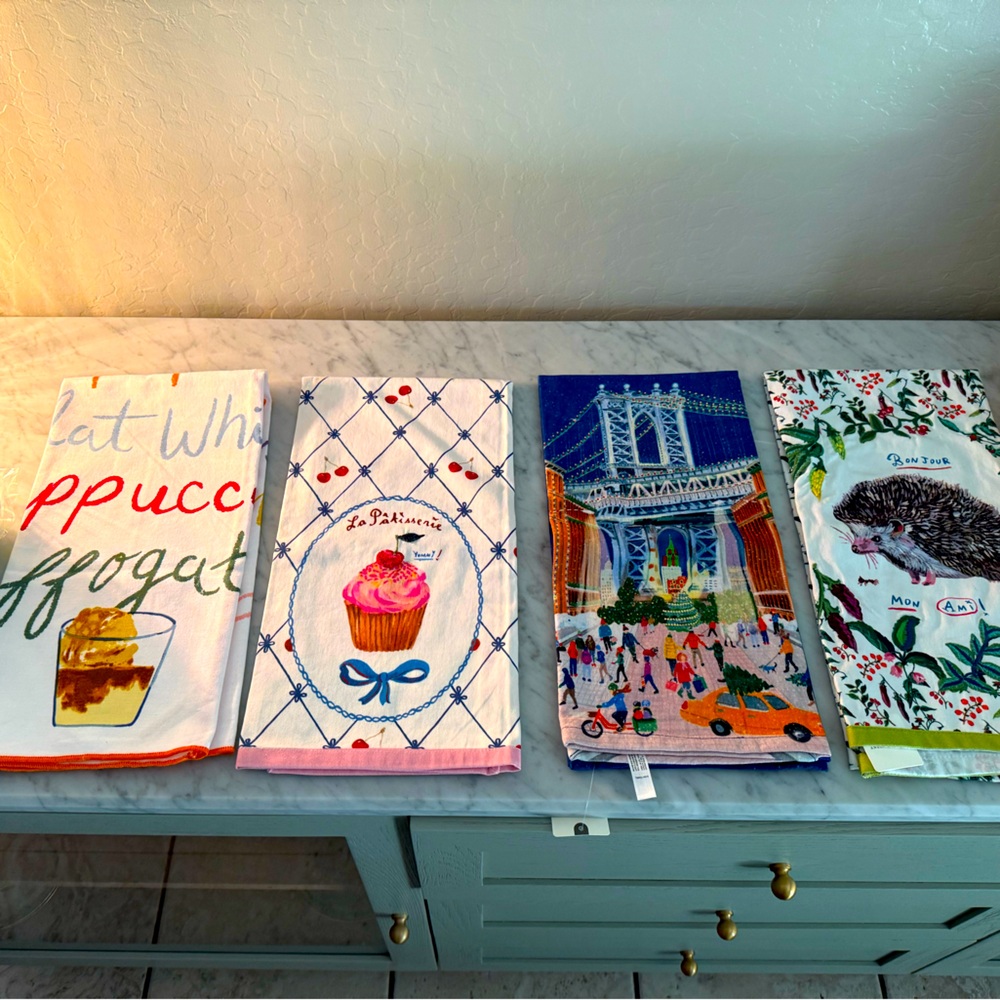 NWT Anthropologie Set of 4 Colorful Kitchen Tea Towels